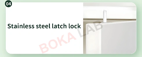 A stainless steel latch lock for added security. A stainless steel latch lock for added security.
